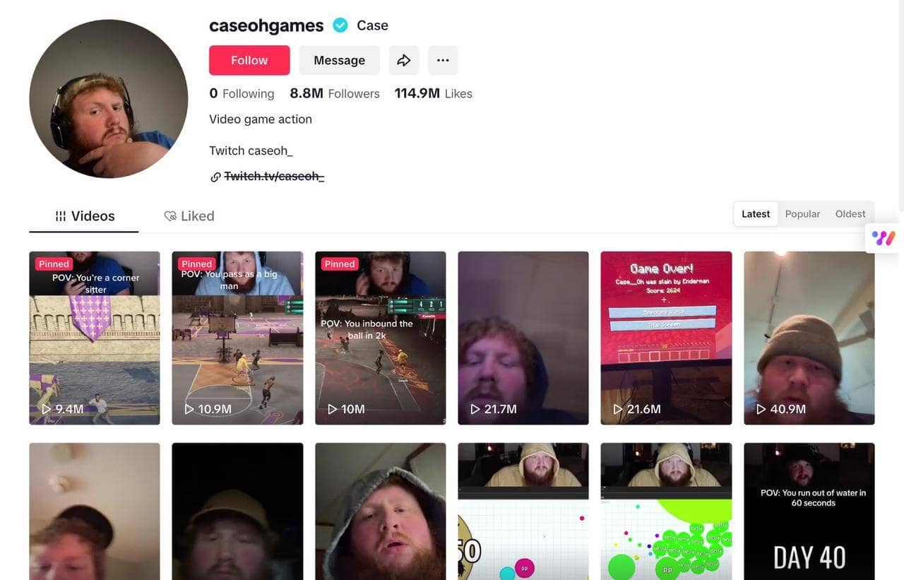 Perfil de TikTok de Caseoh