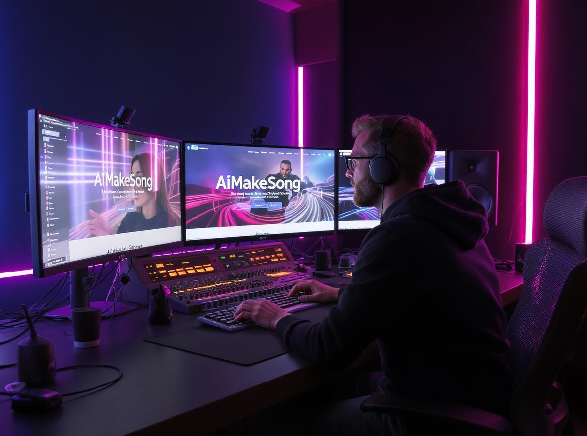 一个人坐在桌前，周围散落着笔记。笔记本电脑屏幕显示着我们的工具，他的表情充满灵感。