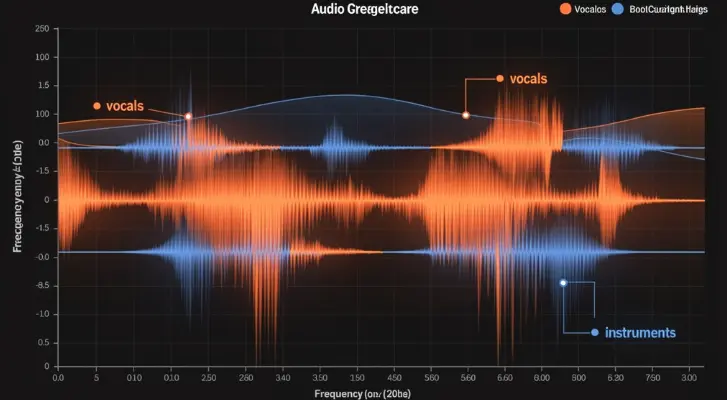 AI 人声消除器正在将一首歌拆分为独立的人声轨和伴奏轨